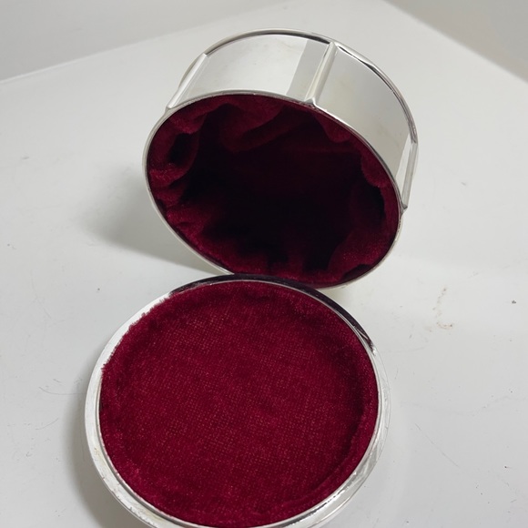 Davco Silver Plated Round Jewelry/Trinket Box Flowered 3” D Line W Red Velvet - Picture 5 of 6